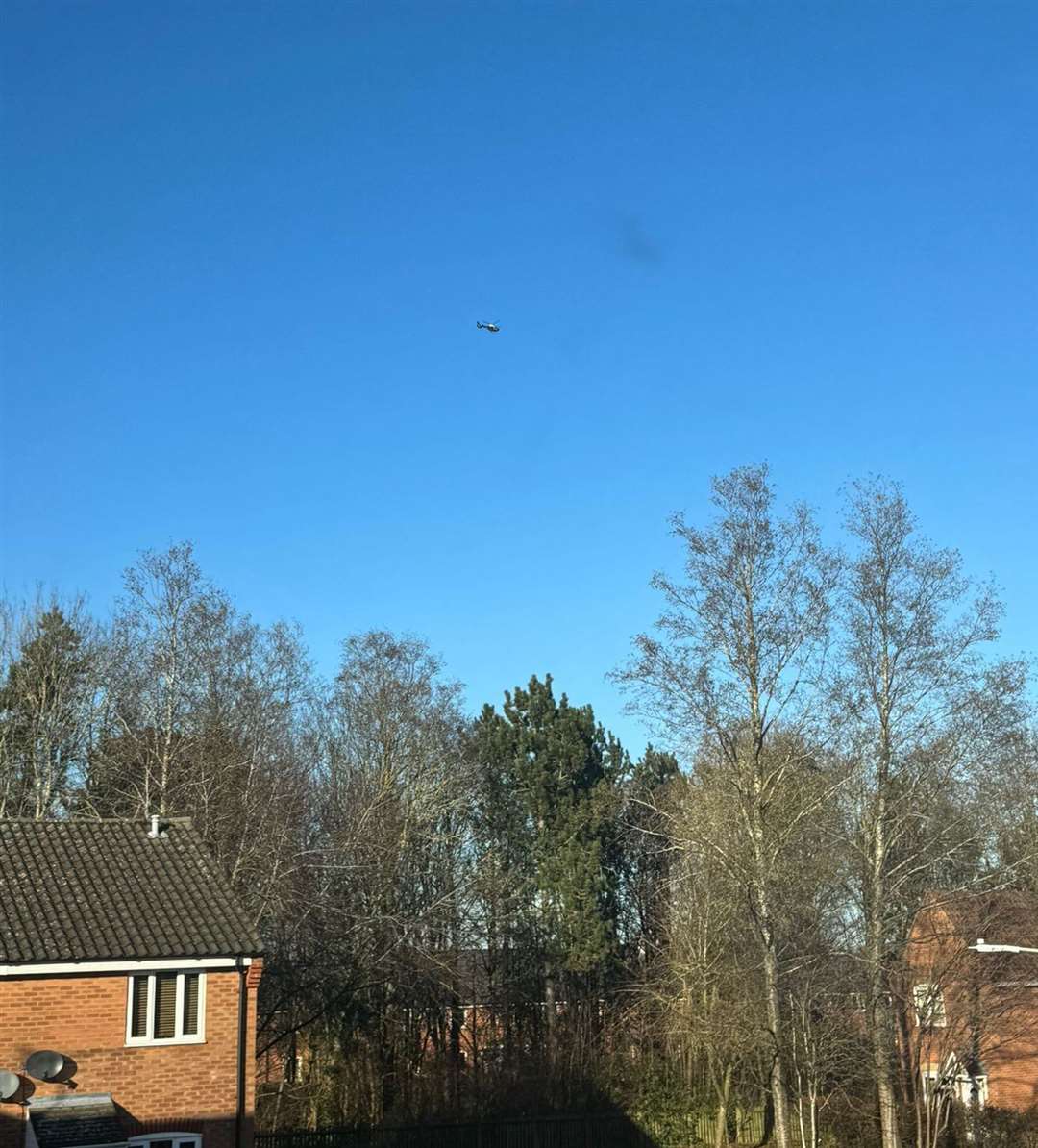 The police helicopter, over Marham Park in Bury St Edmunds, seen from the town's Mildenhall Road Estate. Picture submitted