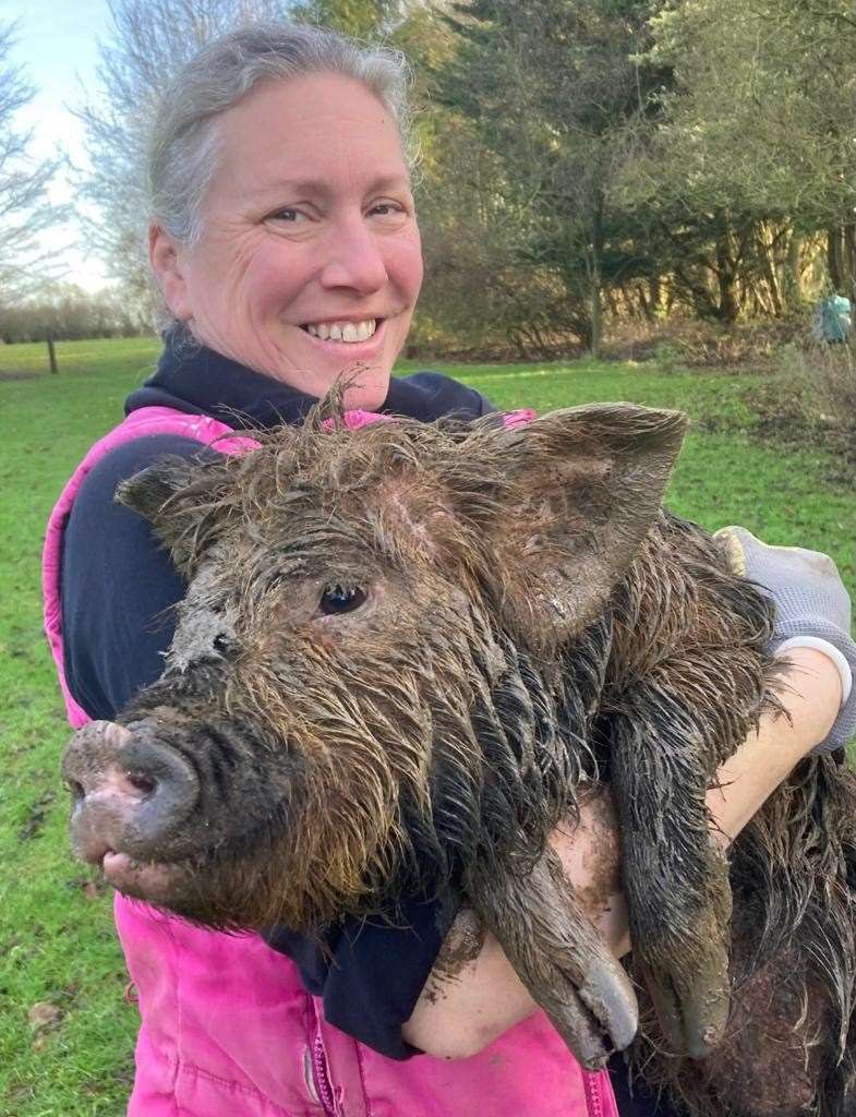 Jon and Laura’s house is full of other animals - including pigs, dogs, geese, a two-legged cat, a tortoise and lots of bunnies. Picture: SWNS