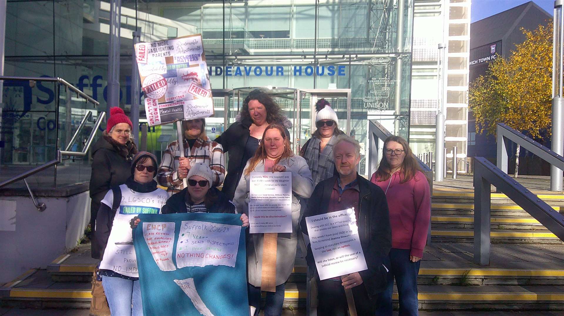 Parents of SEND children gathered outside Endeavour House today. Picture: Ash Jones