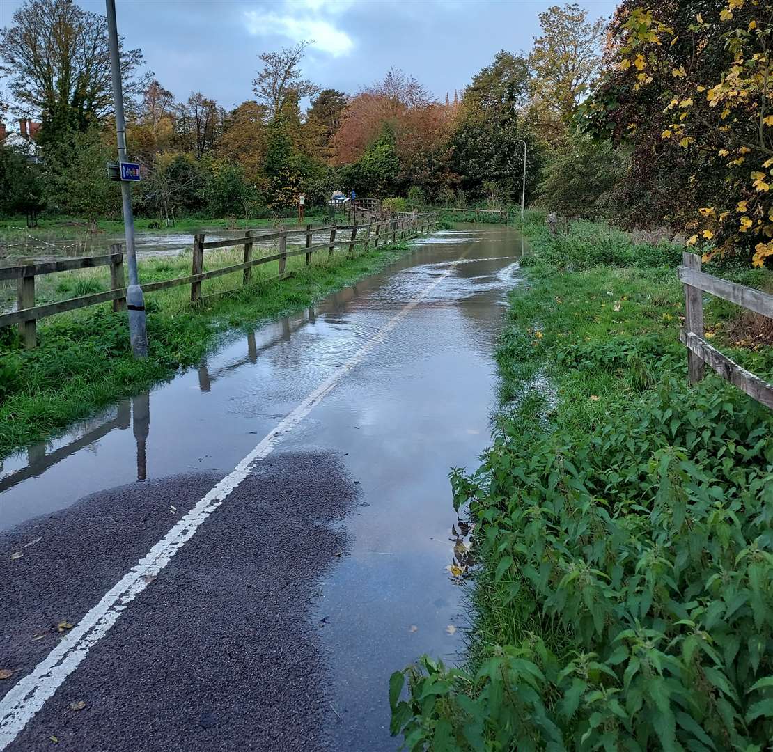 Kevelaer Way, at the back of the Great Churchyard and near the Abbey Gardens, is flooded. Picture: Mariam Ghaemi