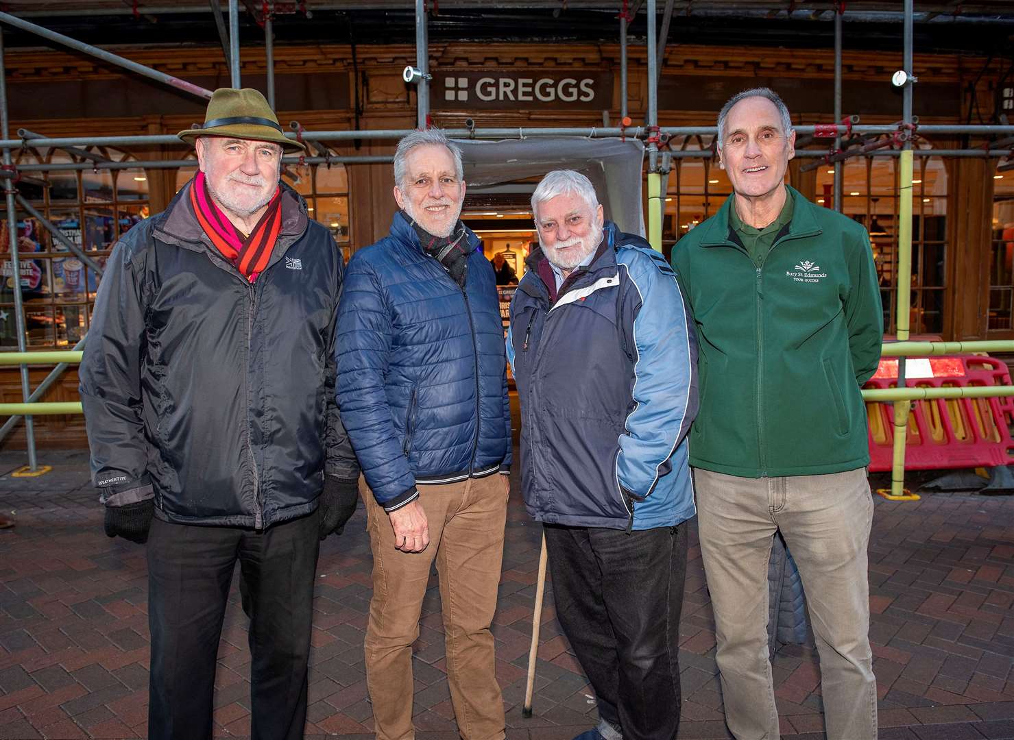 Martyn Taylor, Bury Society, Mark Cordell, Bury St Edmunds Improvement District, Tom Murray, former town councillor, Adrian Tindall, Tour Guide, have been calling for repairs for more than a year. Picture: Mark Westley