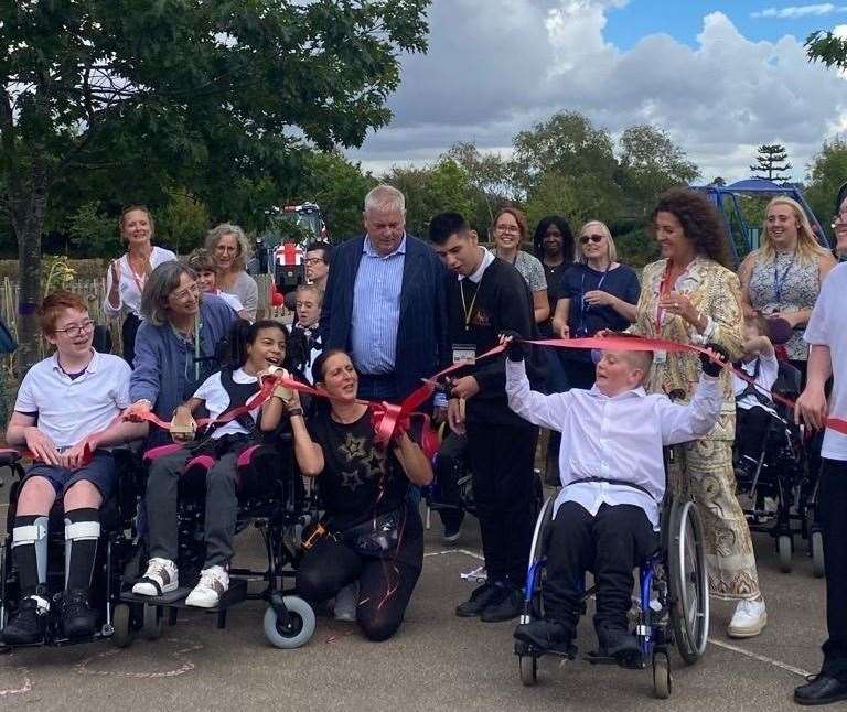 Guy Nicholls, Tru7 Group & Gina Long MBE at the opening of the £506,000 Thomas Wolsey playground opening