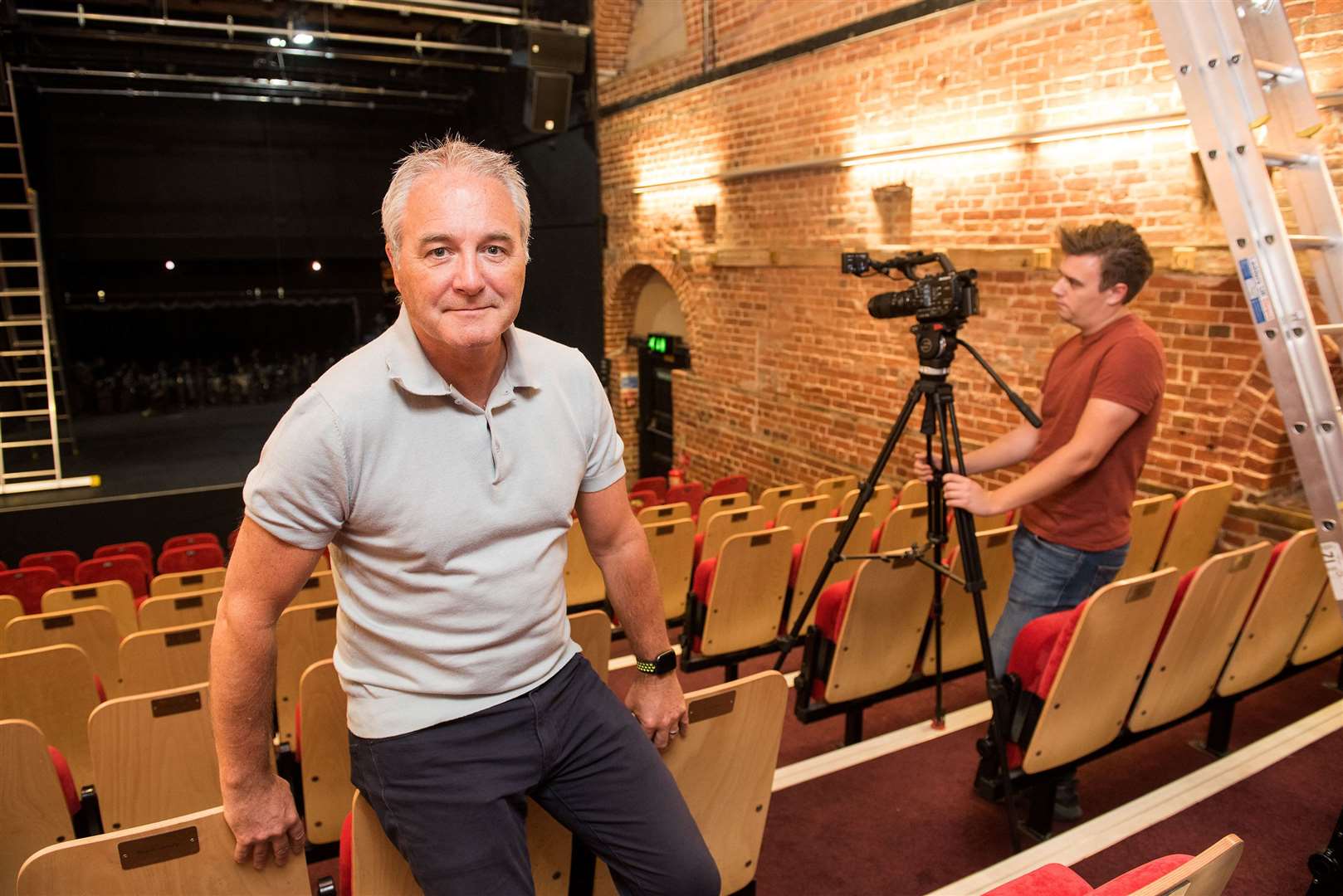 The Quay Sudbury is encouraging the community to get involved in a series of upcoming projects, which the theatre will be streaming on their new website as part of a new project to generate funds, while providing a virtual entertainment experience..Paul Press, chairman of the trustees at the Quay with Quay cameraman Dan Newman. Picture by Mark Westley. (39867368)