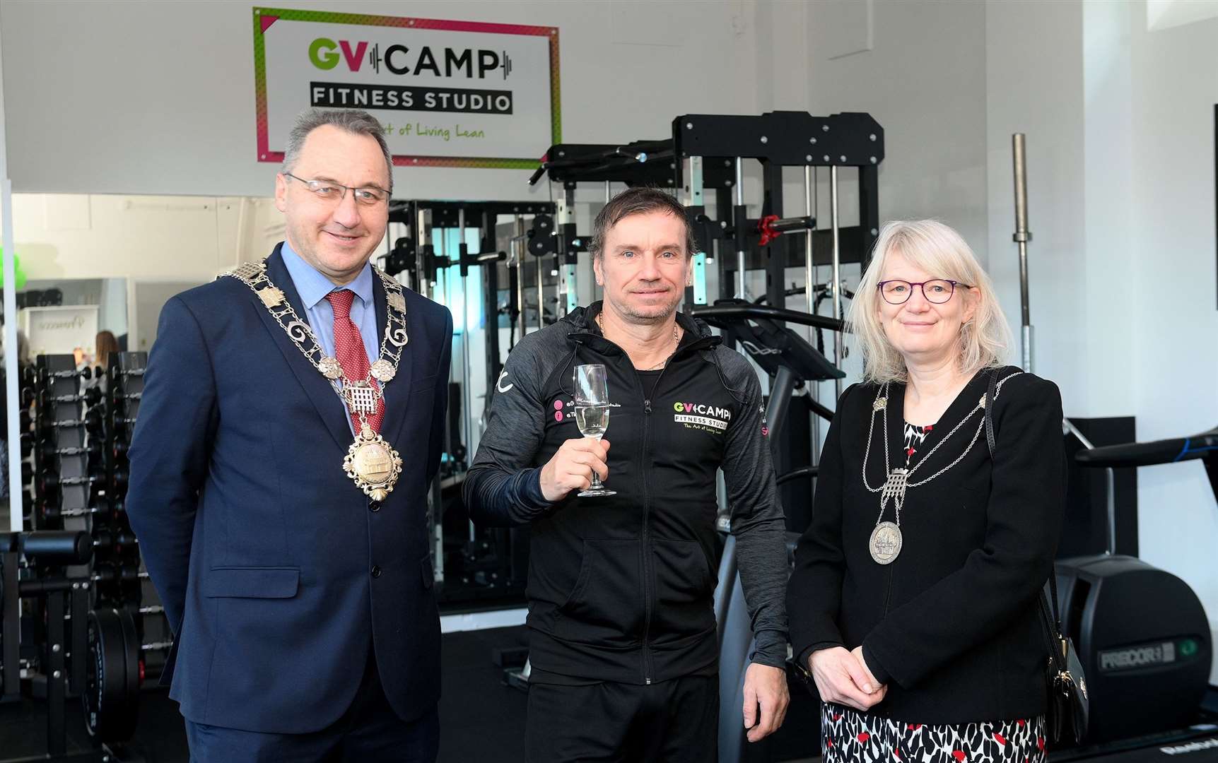 Mayor of Thetford Town Councillor Stuart Wright, Pete Gardner and Denise Wright celebrating the opening. Picture: Mecha Morton