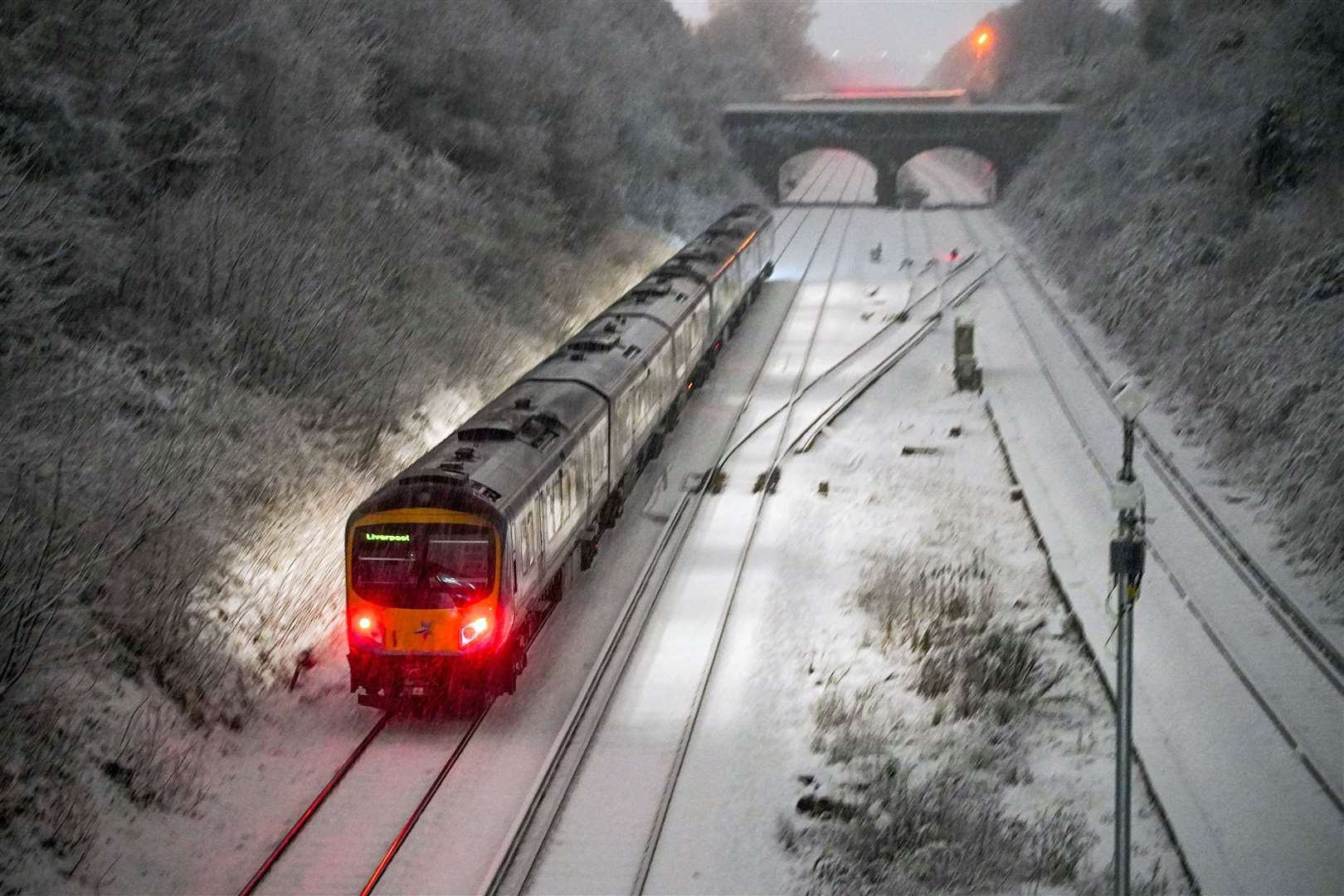 Trains were still running at Hunt Cross station despite the freezing conditions (Peter Byrne/PA)