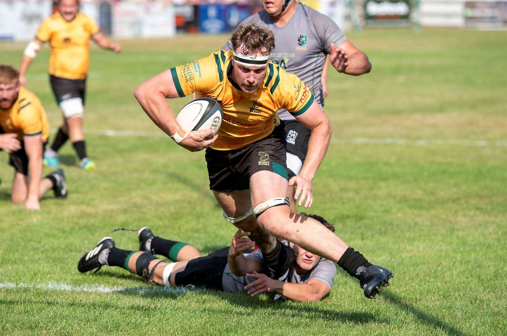 Braydon Porteous dives over for Bury’s bonus-point fourth try towards the end of the first half Picture: Mark Westley