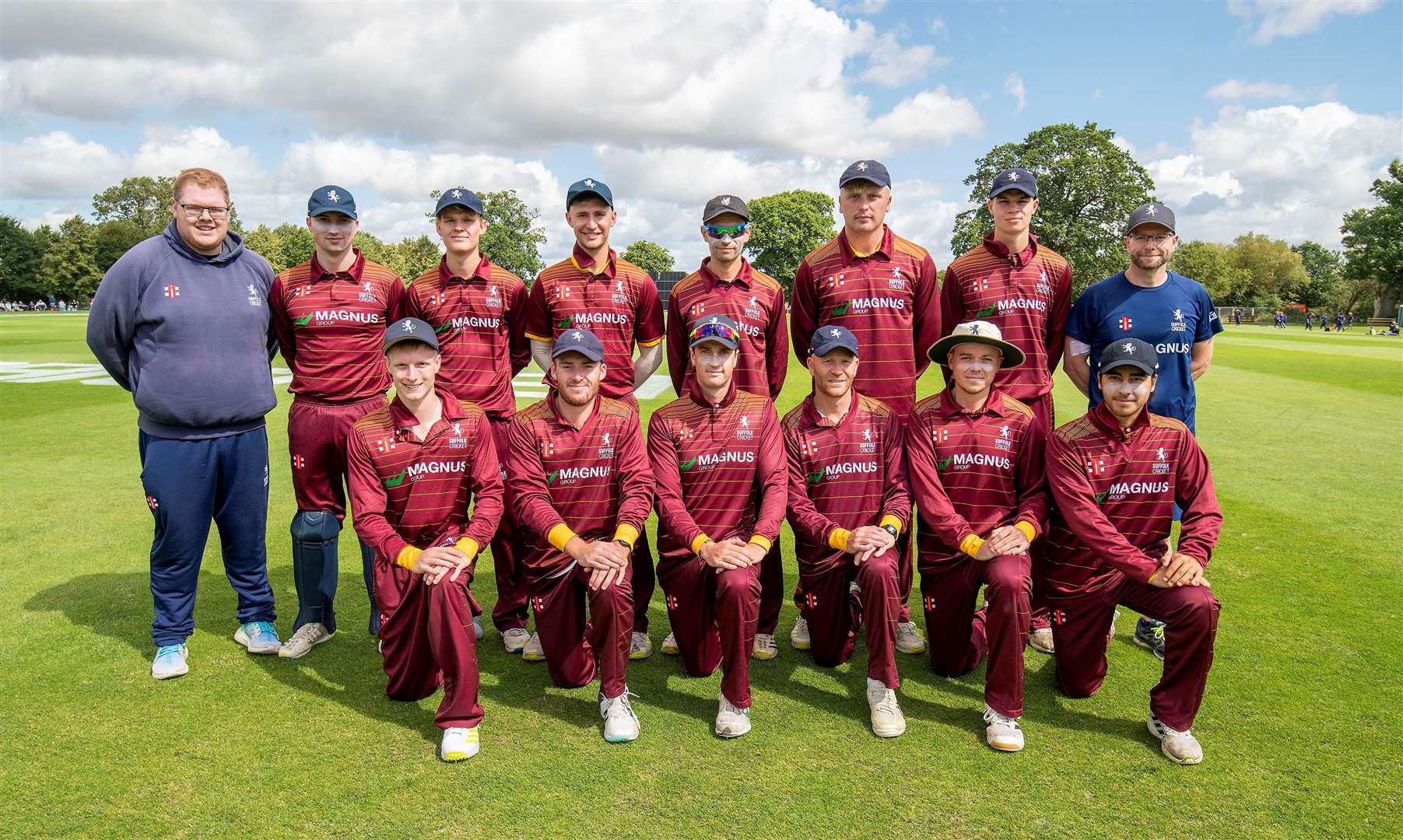 The Suffolk side that took on reigning LV= Insurance county champions Surrey. Back from Left: Oliver Williams (analyst), Jacob Marston (wicketkeeper), Arthus Summers, Alex Cruickshank, Adam Mansfield (cpt), Daniel Shanks, Thomas Harper, Chris Gange (coach)Front from left: Freddie Cloud, Ben Parker, Josh Cantrell, Andrew Northcote (head coach), Jack Beaumont, Alex Oxley Picture: Mark Westley