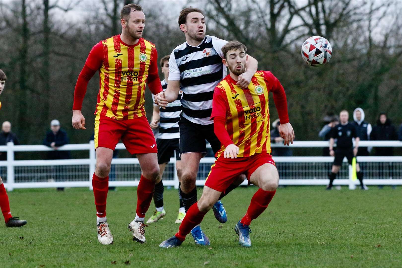 Sam Nunn and Matthew Glover battle for Walsham-le-Willows against Tilbury Picture: Mark Bullimore