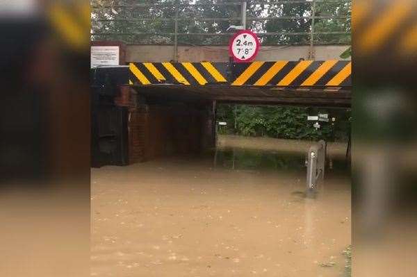 Coddenham Road in Needham Market is also flooded – picture shows flooding after Storm Babet. Picture: Submitted