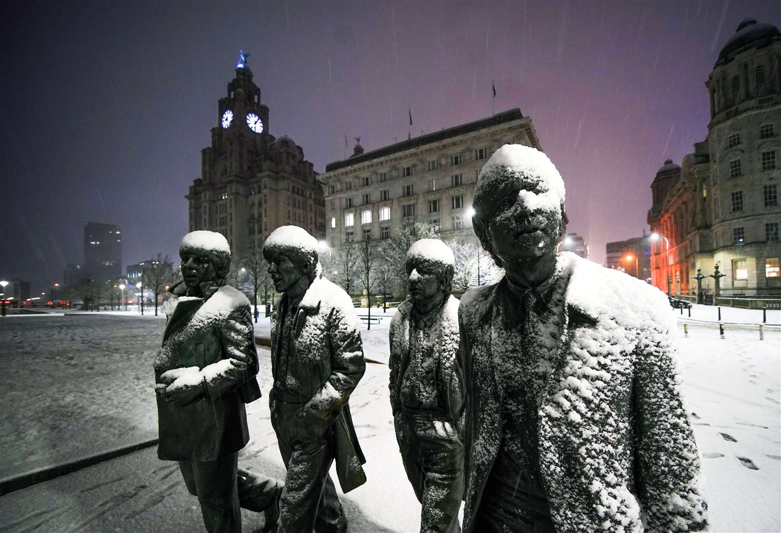 There was a smattering on the statue of the Famous Four at Pier Head, Liverpool (Peter Byrne/PA)